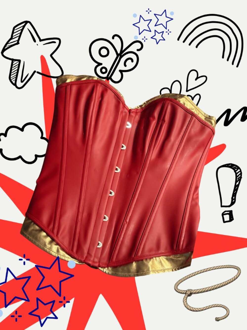 Wonder Woman Red & Gold Corset Top Halloween Costume Cosplay